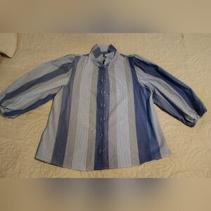 Vince Camuto Women's Blue Striped Button Down Shirt
